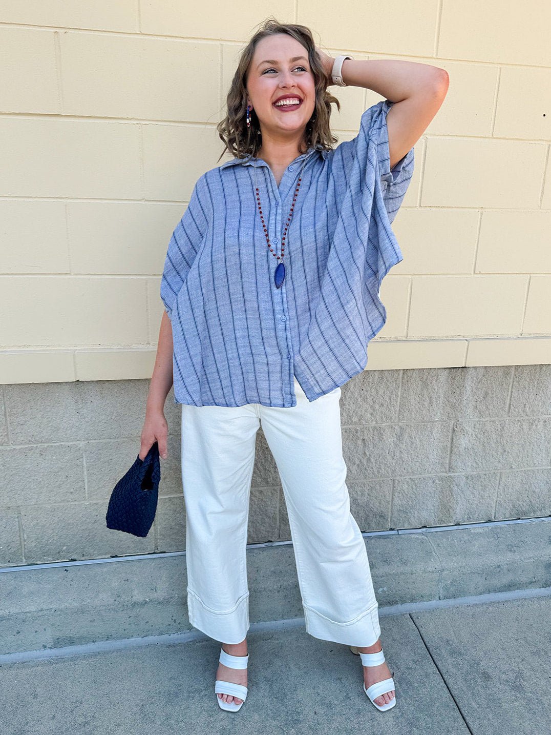 {FINAL SALE} Seabreeze Stripe Gauze Blouse in Blue - The Pink Pineapple 850
