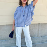 {FINAL SALE} Seabreeze Stripe Gauze Blouse in Blue - The Pink Pineapple 850
