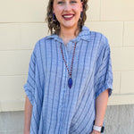 {FINAL SALE} Seabreeze Stripe Gauze Blouse in Blue - The Pink Pineapple 850