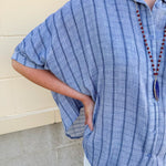 {FINAL SALE} Seabreeze Stripe Gauze Blouse in Blue - The Pink Pineapple 850