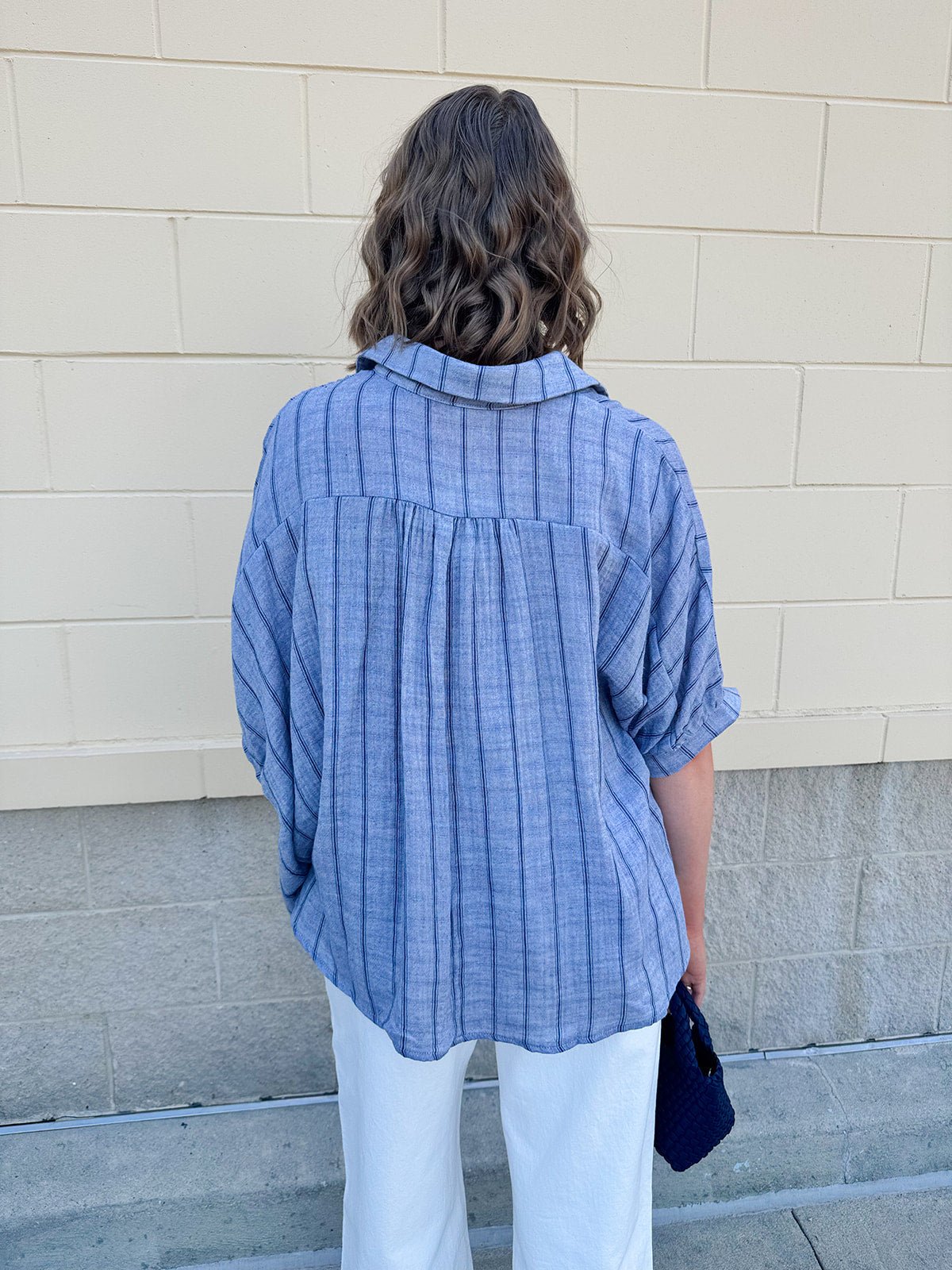 {FINAL SALE} Seabreeze Stripe Gauze Blouse in Blue - The Pink Pineapple 850