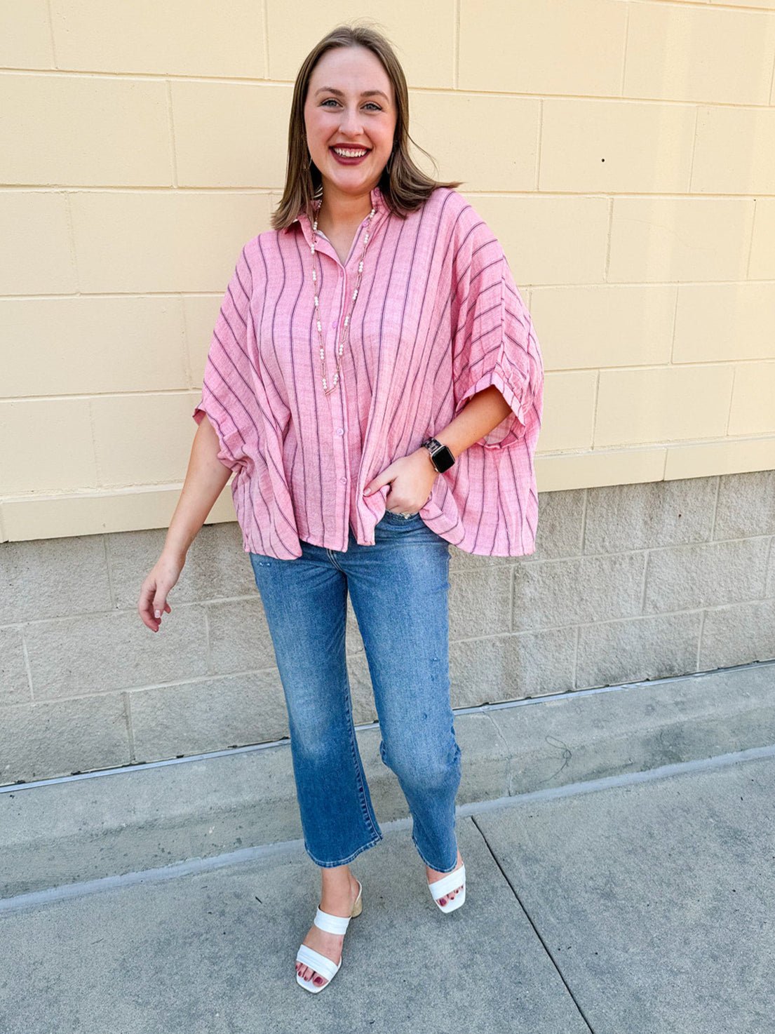 {FINAL SALE} Seabreeze Stripe Gauze Blouse in Pink - The Pink Pineapple 850