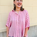 {FINAL SALE} Seabreeze Stripe Gauze Blouse in Pink - The Pink Pineapple 850