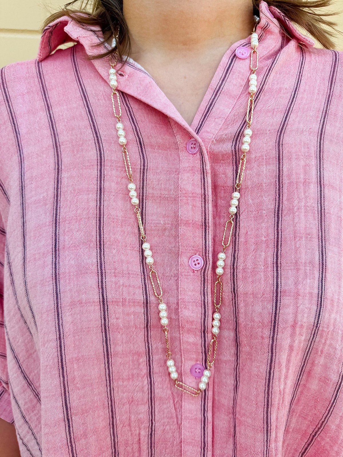 {FINAL SALE} Seabreeze Stripe Gauze Blouse in Pink - The Pink Pineapple 850