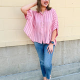 {FINAL SALE} Seabreeze Stripe Gauze Blouse in Pink - The Pink Pineapple 850