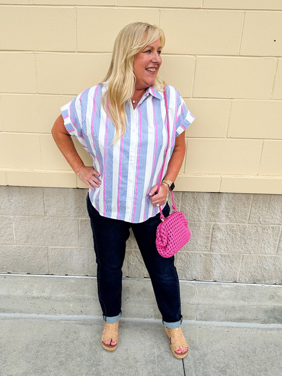 {FINAL SALE} Seaside Stripe Dolman Top - The Pink Pineapple 850