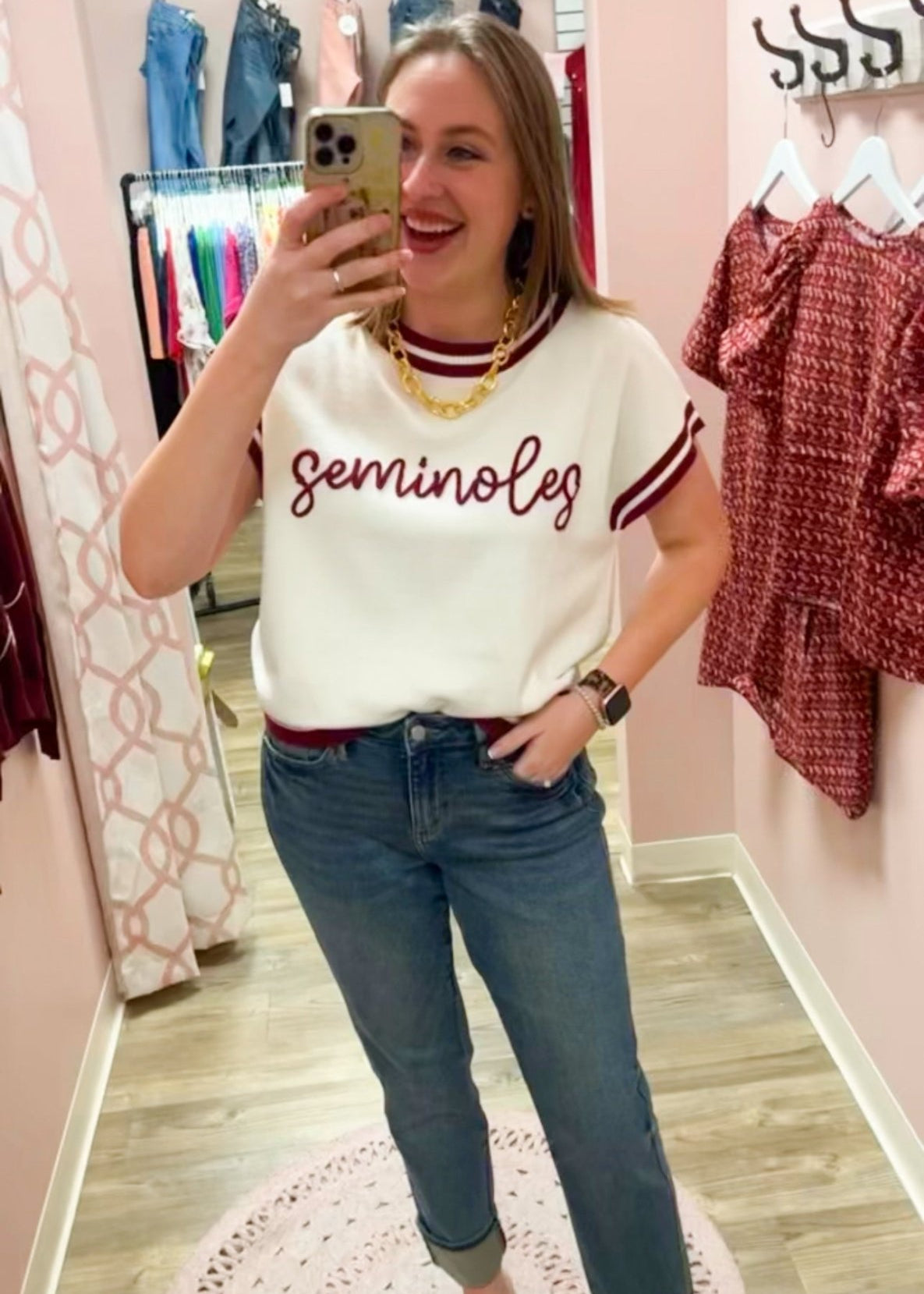 {FINAL SALE} Seminoles Retro Varsity Sweater Top - The Pink Pineapple 850