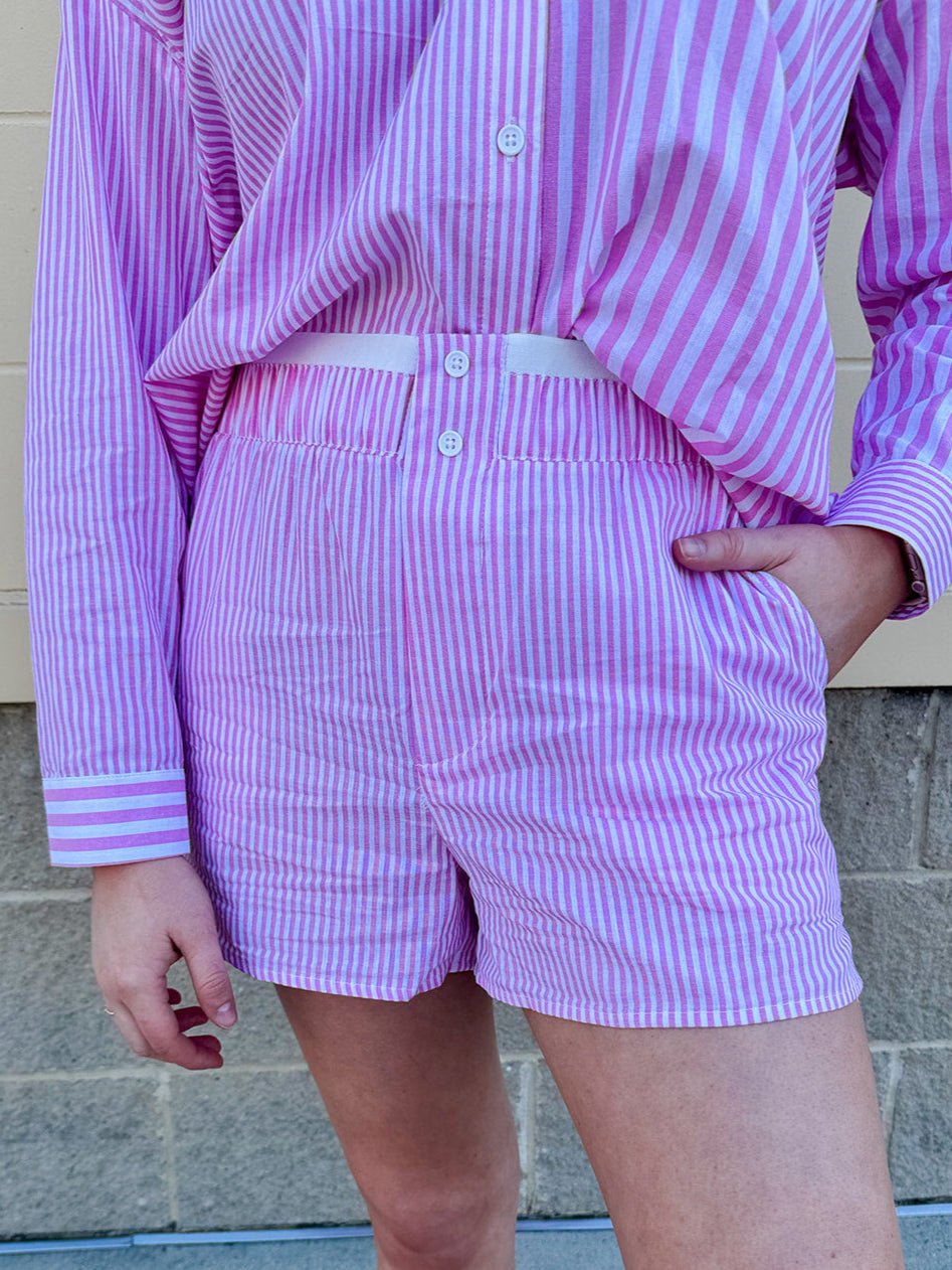 {FINAL SALE} Stripe to Meet You Button Detail Shorts - The Pink Pineapple 850