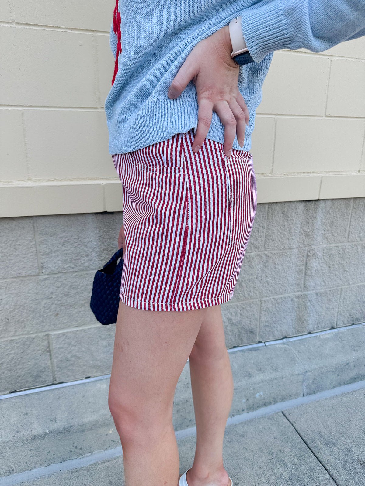 {FINAL SALE} Sun - Drenched Striped Denim Shorts - The Pink Pineapple 850