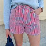 {FINAL SALE} Sun - Drenched Striped Denim Shorts - The Pink Pineapple 850