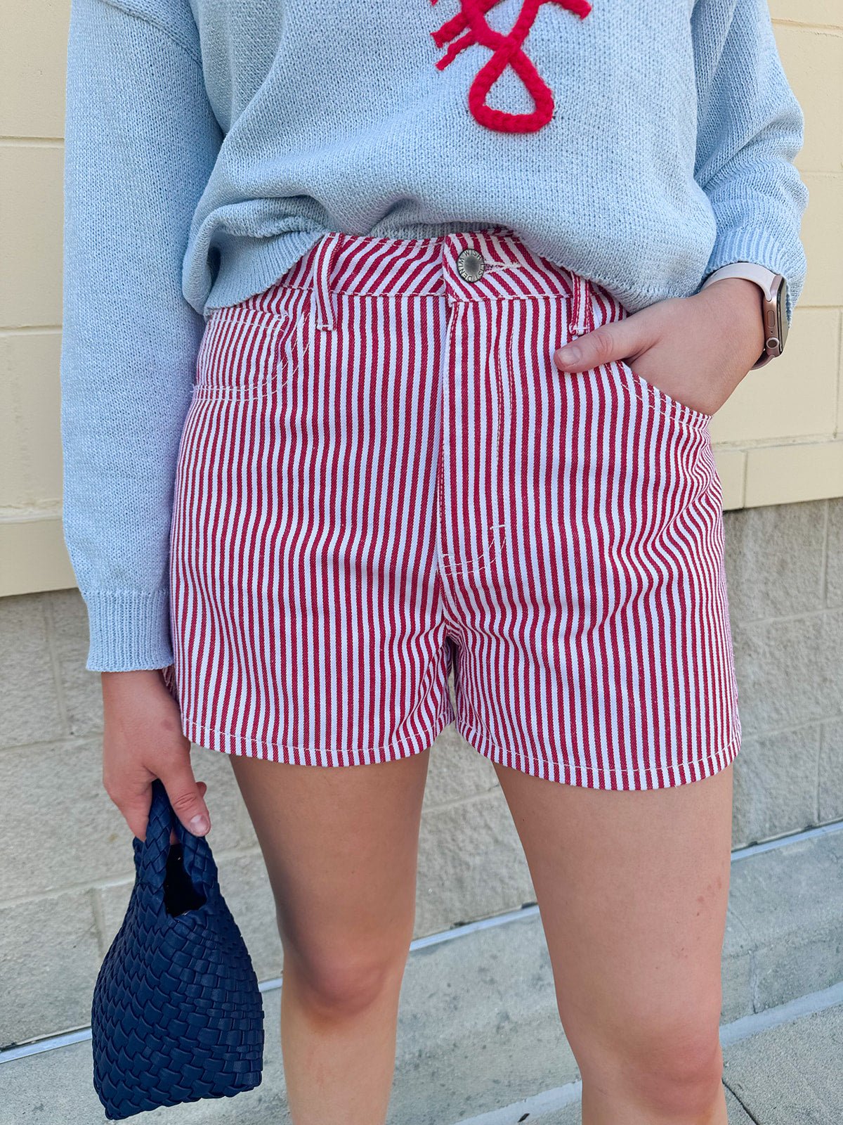 {FINAL SALE} Sun - Drenched Striped Denim Shorts - The Pink Pineapple 850
