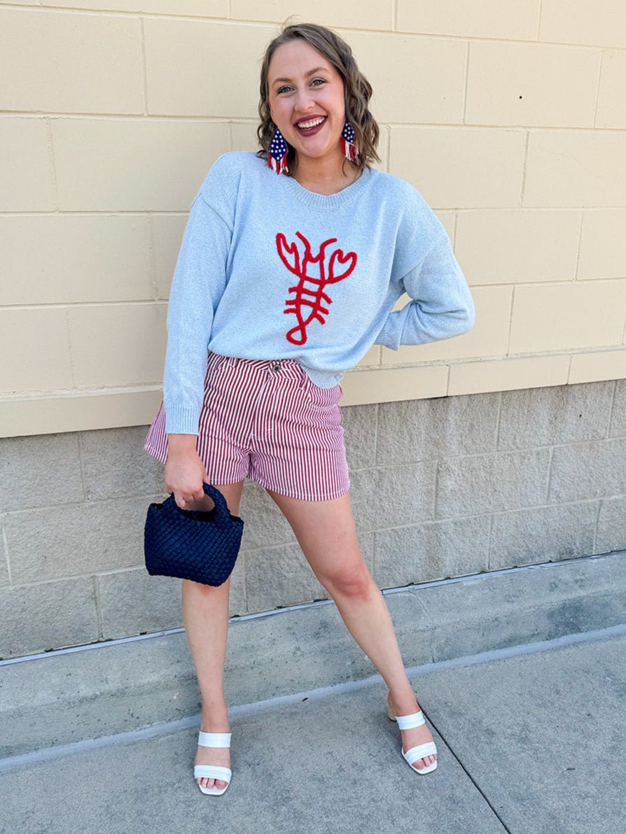 {FINAL SALE} Sun - Drenched Striped Denim Shorts - The Pink Pineapple 850