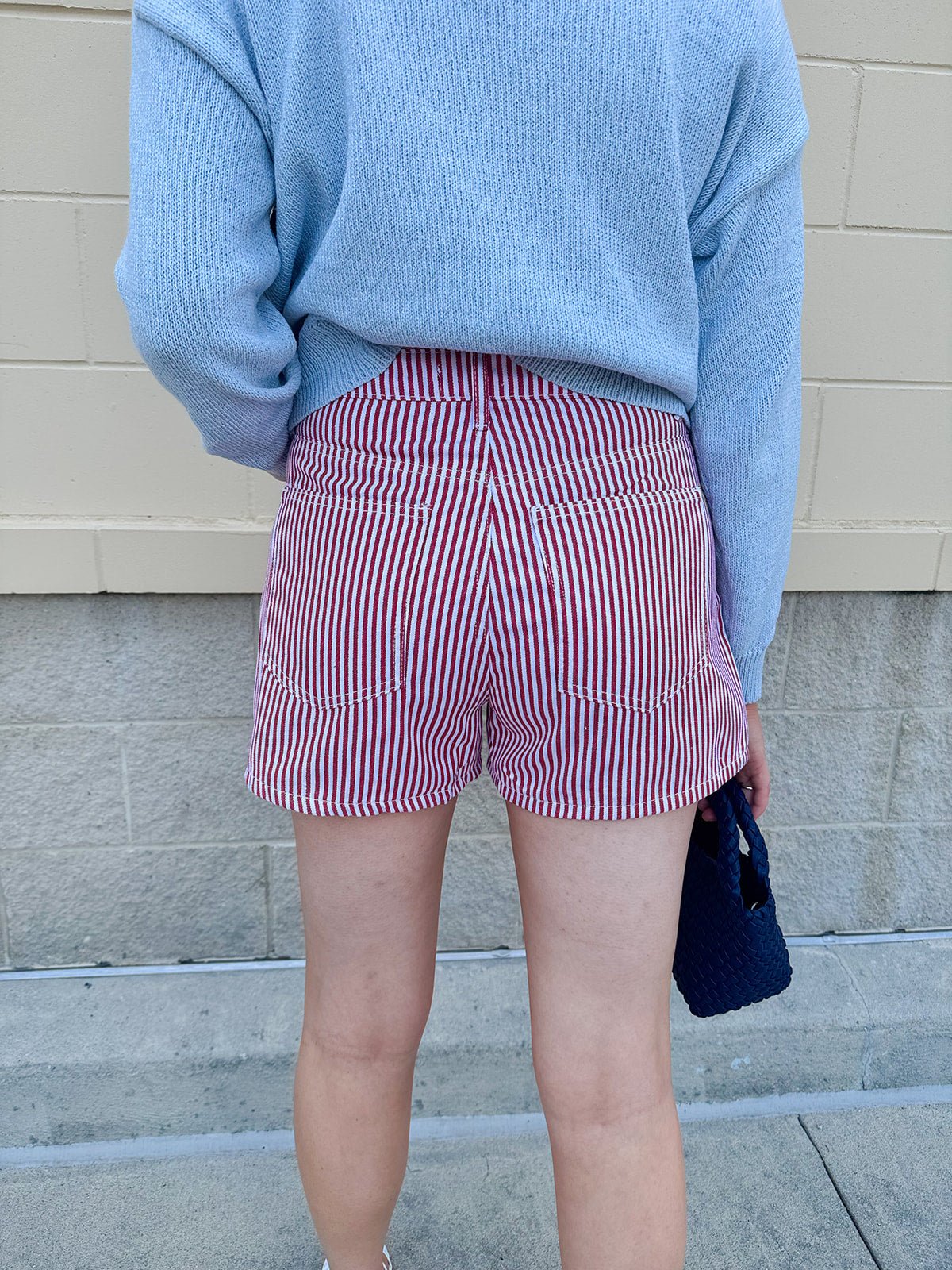 {FINAL SALE} Sun - Drenched Striped Denim Shorts - The Pink Pineapple 850