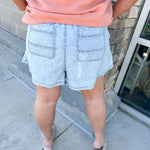 {FINAL SALE} Sunny Pier Chambray Denim Shorts - Curvy - The Pink Pineapple 850