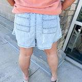 {FINAL SALE} Sunny Pier Chambray Denim Shorts - Curvy - The Pink Pineapple 850