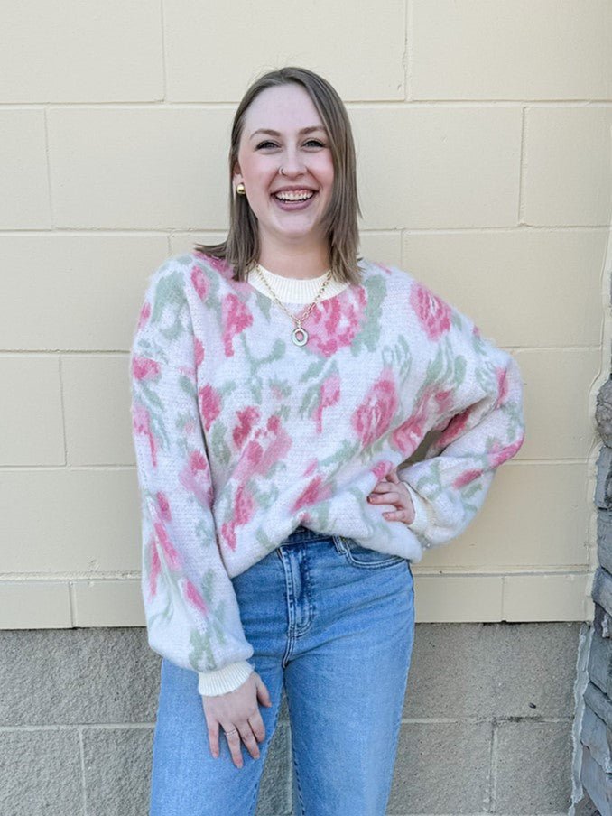 {FINAL SALE} Sweet Perspective Floral Sweater Knit Top in Ivory - The Pink Pineapple 850