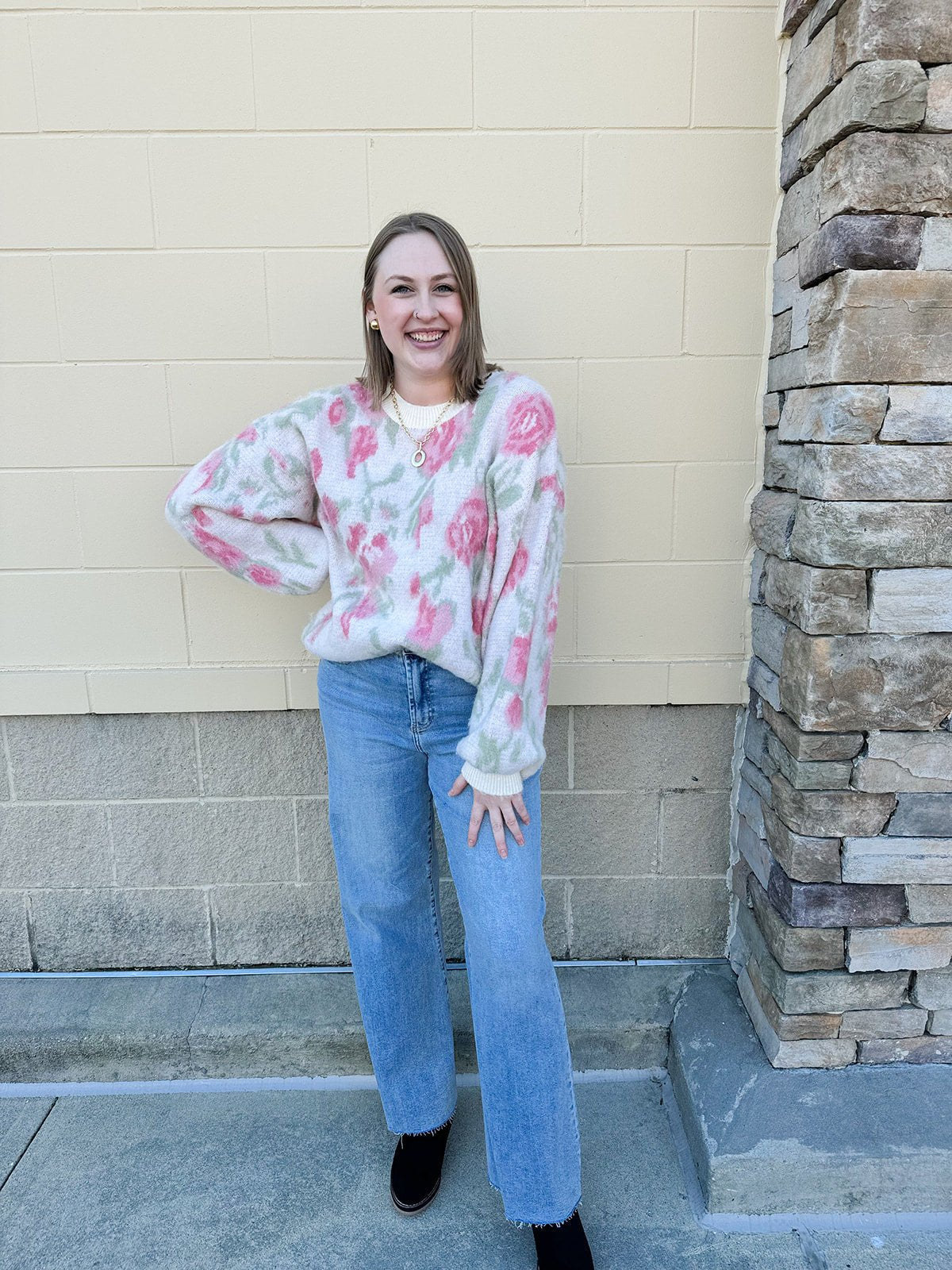 {FINAL SALE} Sweet Perspective Floral Sweater Knit Top in Ivory - The Pink Pineapple 850