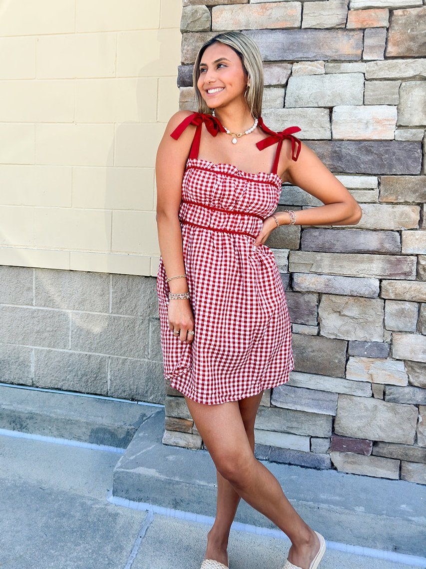 [FINAL SALE] Tailgate Cutie Gingham Dress - The Pink Pineapple 850