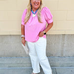 {FINAL SALE} Terrace Blooms Pleated Top in Candy Pink - The Pink Pineapple 850