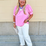 {FINAL SALE} Terrace Blooms Pleated Top in Candy Pink - The Pink Pineapple 850