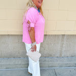 {FINAL SALE} Terrace Blooms Pleated Top in Candy Pink - The Pink Pineapple 850