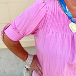 {FINAL SALE} Terrace Blooms Pleated Top in Candy Pink - The Pink Pineapple 850