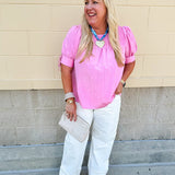 {FINAL SALE} Terrace Blooms Pleated Top in Candy Pink - The Pink Pineapple 850