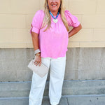 {FINAL SALE} Terrace Blooms Pleated Top in Candy Pink - The Pink Pineapple 850