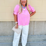 {FINAL SALE} Terrace Blooms Pleated Top in Candy Pink - The Pink Pineapple 850