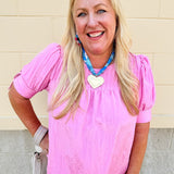 {FINAL SALE} Terrace Blooms Pleated Top in Candy Pink - The Pink Pineapple 850