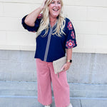 {FINAL SALE} [THML] Navy Nectar Blouse - The Pink Pineapple 850