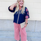 {FINAL SALE} [THML] Navy Nectar Blouse - The Pink Pineapple 850