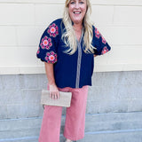 {FINAL SALE} [THML] Navy Nectar Blouse - The Pink Pineapple 850