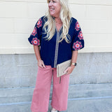 {FINAL SALE} [THML] Navy Nectar Blouse - The Pink Pineapple 850