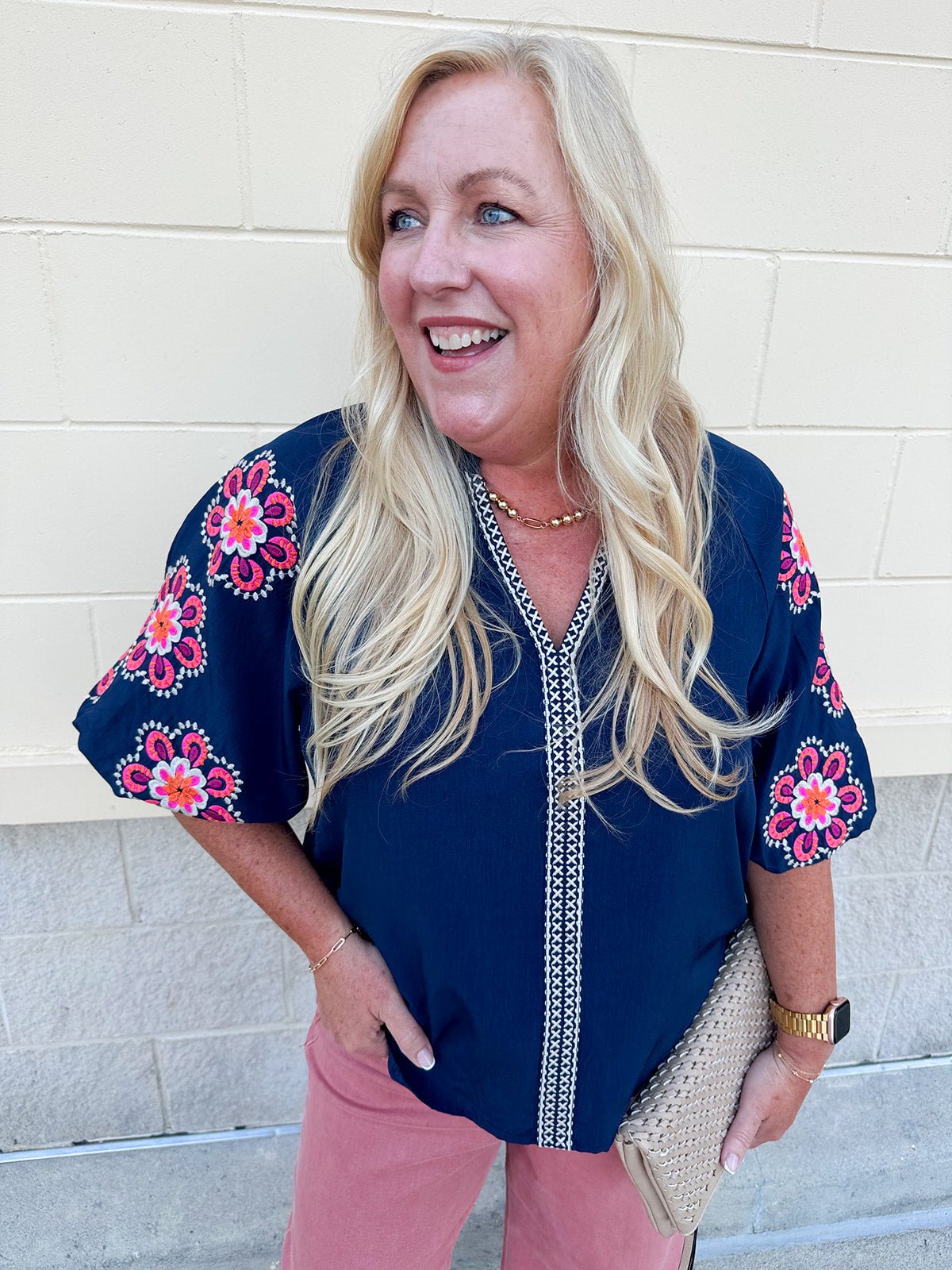 {FINAL SALE} [THML] Navy Nectar Blouse - The Pink Pineapple 850