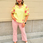 {FINAL SALE} [THML] Sunny Blooms Puff Sleeve Top - The Pink Pineapple 850