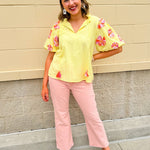 {FINAL SALE} [THML] Sunny Blooms Puff Sleeve Top - The Pink Pineapple 850