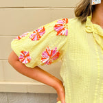 {FINAL SALE} [THML] Sunny Blooms Puff Sleeve Top - The Pink Pineapple 850