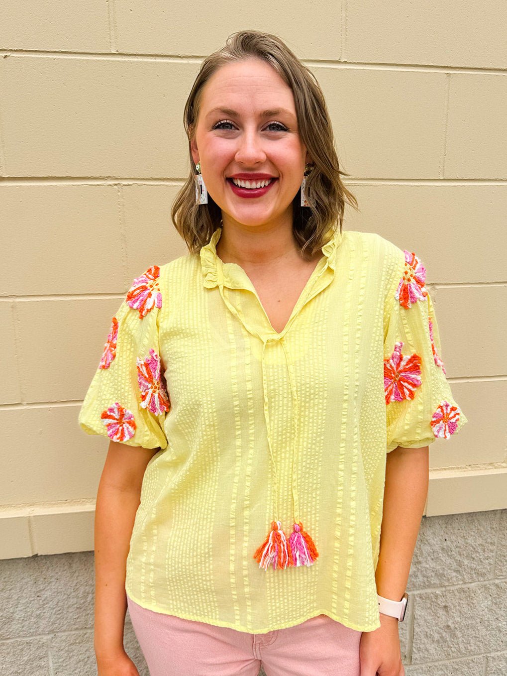 {FINAL SALE} [THML] Sunny Blooms Puff Sleeve Top - The Pink Pineapple 850