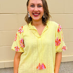 {FINAL SALE} [THML] Sunny Blooms Puff Sleeve Top - The Pink Pineapple 850