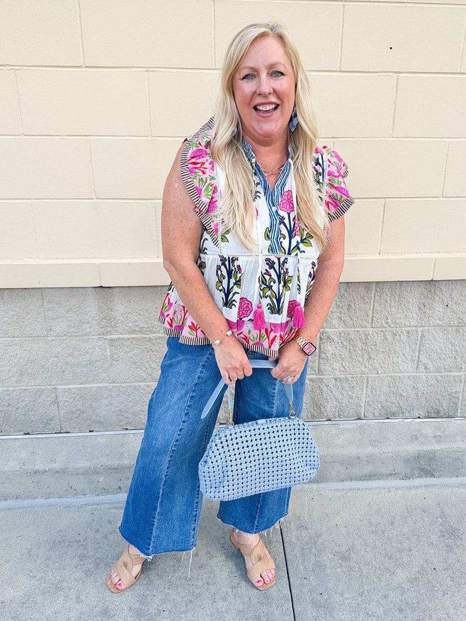 [FINAL SALE] [THML] Veranda Bloom Flutter Sleeve Top - The Pink Pineapple 850