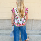 [FINAL SALE] [THML] Veranda Bloom Flutter Sleeve Top - The Pink Pineapple 850