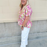 {FINAL SALE} Tropic Allure Babydoll Top - The Pink Pineapple 850