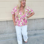 {FINAL SALE} Tropic Allure Babydoll Top - The Pink Pineapple 850