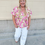 {FINAL SALE} Tropic Allure Babydoll Top - The Pink Pineapple 850