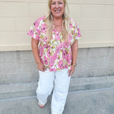 {FINAL SALE} Tropic Allure Babydoll Top - The Pink Pineapple 850