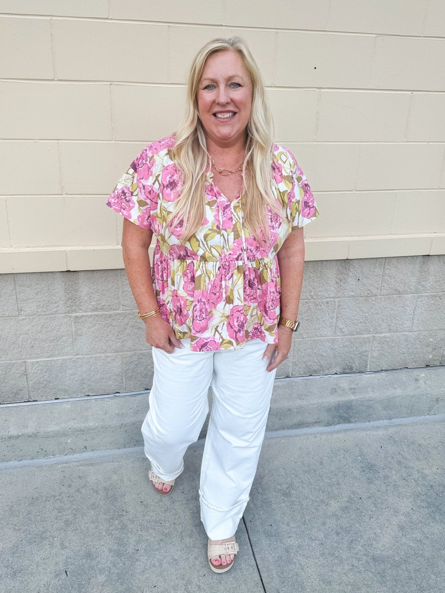 {FINAL SALE} Tropic Allure Babydoll Top - The Pink Pineapple 850