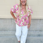 {FINAL SALE} Tropic Allure Babydoll Top - The Pink Pineapple 850