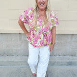 {FINAL SALE} Tropic Allure Babydoll Top - The Pink Pineapple 850