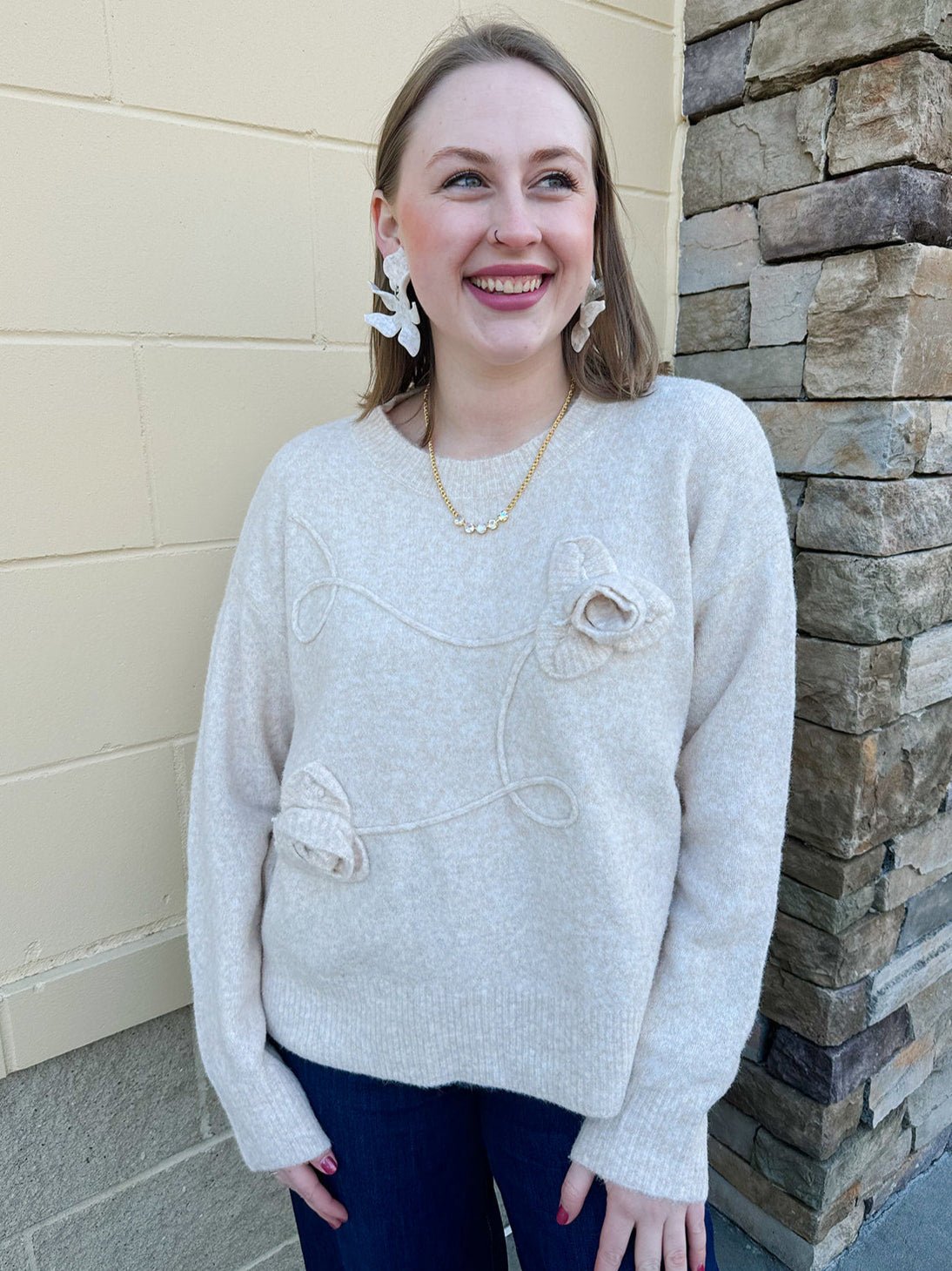 {FINAL SALE} Whimsical Touch Floral Sweater - The Pink Pineapple 850